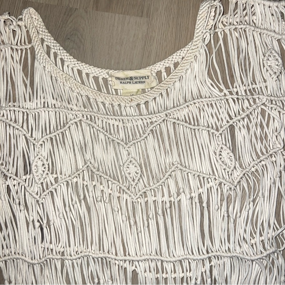 Ralph Lauren Cream Crochet Top Size Large 100% Cotton Boho Sleeveless - Picture 5 of 8